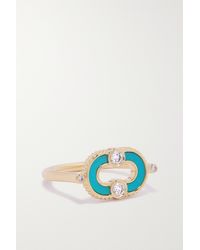 Viltier Magnetic Ring Aus 18 Karat Gold Mit Türkisen Und Diamanten - Blau