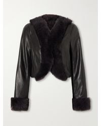 Nour Hammour - Sofie Cropped Shearling-Trimmed Leather Jacket - Lyst
