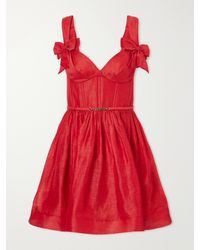 Zimmermann - Clash Belted Bow-Detailed Linen And Silk-Blend Mini Dress - Lyst