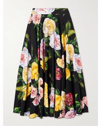 Dolce & Gabbana - Midirock Aus Stretch-Seiden-Charmeuse Mit Blumenprint Und Falten - Lyst