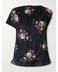 Erdem - Asymmetric Draped Floral-Print Metallic Crinkled-Satin Blouse - Lyst