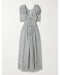 Doen - Ischia Shirred Floral-Print Organic Cotton-Blend Voile Midi Dress - Lyst