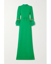Andrew Gn Embellished Feather-trimmed Cady Gown - Green