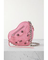 Balenciaga - Le Cagole Heart Mini Schultertasche Aus Leder In Knitteroptik Mit Nieten - Lyst