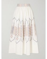 Emporio Sirenuse - Ombretta Embroidered Cotton-Blend Poplin Midi Skirt - Lyst
