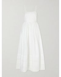 Bode - Chamomile Pintucked Embroidered Cotton-Poplin Midi Dress - Lyst