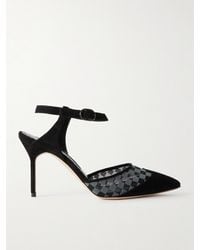 Manolo Blahnik - Mingonna 90 Pumps Aus Veloursleder Und Mesh Mit Flockprint - Lyst