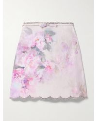 Zimmermann - Crush Crystal-Embellished Floral-Print Linen Mini Skirt - Lyst