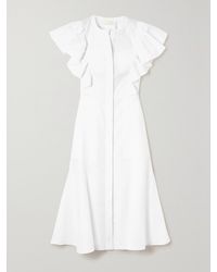 Chloé - Net Sustain Ruffled Pleated Recycled Cotton-Poplin Midi Dress - Lyst