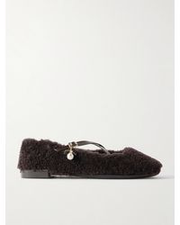 Jimmy Choo - Eleri Embellished Patent Leather-Trimmed Shearling Ballet Flats - Lyst
