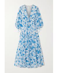 Borgo De Nor Faustine Floral-print Cotton And Silk-blend Voile Midi Dress - Blue