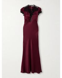 Rodarte - Lace-Trimmed Silk-Satin Midi Dress - Lyst