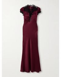 Rodarte - Lace-Trimmed Silk-Satin Midi Dress - Lyst
