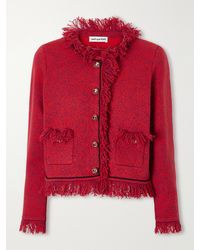 Self-Portrait - Cropped Frayed Wool And Cotton-Blend Knitted Jacket - Lyst