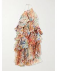 Zimmermann - Luna Tiered Ruffled Floral-Print Chiffon Halterneck Midi Dress - Lyst