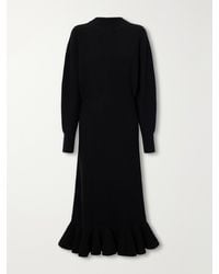 Lanvin - Peplum Ribbed-Trim Wool And Cashmere-Blend Midi Dress - Lyst