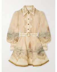 Zimmermann - Rebellion Bead-Embellished Belted Printed Linen And Silk-Blend Mini Dress - Lyst
