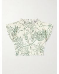 lemlem - Muna Cropped Ruched Printed Linen Top - Lyst