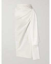 KHAITE - Shay Tie-Detailed Draped Cotton-Poplin Wrap Midi Skirt - Lyst