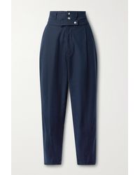 FRAME Twisted Pleated Cotton Tapered Trousers - Blue