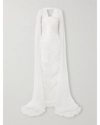 Marmar Halim - Robe Aus Plissiertem Metallic-Taft Mit Cape-Effekt - Lyst