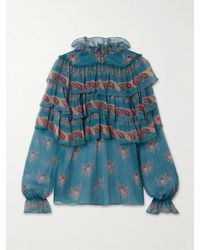 Etro - Ruffled Tiered Printed Silk-Chiffon Blouse - Lyst