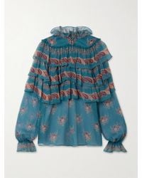 Etro - Bluse Aus Bedrucktem Seidenchiffon Mit Stufen Und Rüschen - Lyst