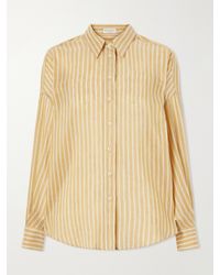 Brunello Cucinelli - Bead-Embellished Striped Linen And Silk-Blend Shirt - Lyst