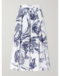 Erdem - Pleated Floral-Print Cotton-Poplin Midi Skirt - Lyst