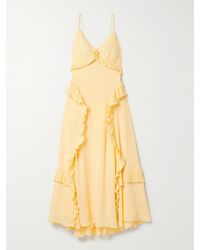 Sea - Delilah Ruffled Plissé-Trimmed Crepe De Chine Midi Dress - Lyst
