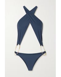 Cult Gaia Ariah Embellished Cutout Recycled Halterneck Swimsuit - Blue