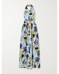 Cara Cara - Quentin Belted Pleated Floral-Print Cotton-Poplin Halterneck Maxi Dress - Lyst