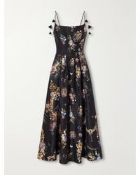 CAMILLA - Flamenco Folklore Floral-Print Linen And Silk-Blend Dupioni Midi Dress - Lyst