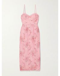 LoveShackFancy - Tresor Crepe De Chine-Trimmed Floral-Print Lace Midi Dress - Lyst