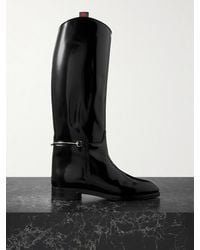 Gucci - Canvas-Trimmed Horsebit-Embellished Patent-Leather Knee Boots - Lyst