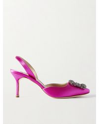 Manolo Blahnik - Hangisli 70 Embellished Satin Slingback Pumps - Lyst