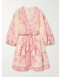 Zimmermann - Lucky Belted Printed Linen Mini Dress - Lyst