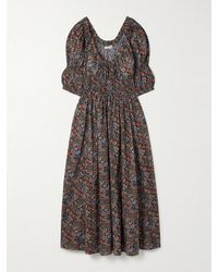 Doen - Robe Midi En Voile De Coton Biologique À Imprimé Fleuri Et À Smocks Ischia - Lyst