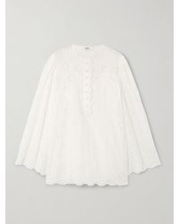Chloé - Minikleid Aus Einer Baumwollmischung Mit Lochstickerei Und Wellenkante - Lyst