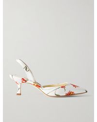 Manolo Blahnik - Carolyne 50 Floral-Print Satin Slingback Pumps - Lyst