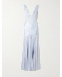 Self-Portrait - Pleated Paneled Satin And Stretch-Jersey Maxi Dress - Lyst