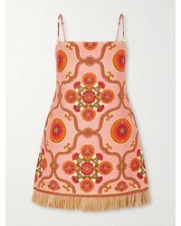 Cara Cara - Valencia Printed Fringed Linen Mini Dress - Lyst