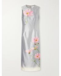 Oscar de la Renta - Floral-Print Satin Midi Dress - Lyst