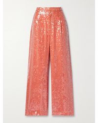 LAPOINTE - Pleated Sequined Crepe Wide-Leg Pants - Lyst