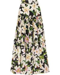 Dolce & Gabbana Jupe Longue En Popeline De Coton À Imprimé Fleuri - Noir
