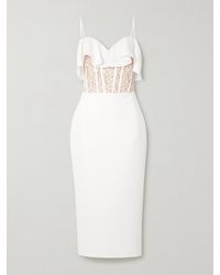 Rasario - Ruffled Crepe, Lace And Tulle Midi Dress - Lyst