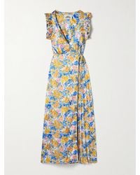 Kika Vargas - Liana Midi-Wickelkleid Aus Satin Mit Blumenprint, Rüschen Und Falten - Lyst