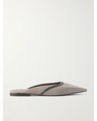 Brunello Cucinelli - Bead-Embellished Suede Mules - Lyst