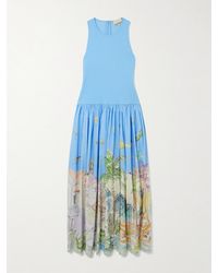 ALÉMAIS - Robe Midi En Popeline De Coton Biologique Imprimée Et En Jersey De Coton Biologique Côtelé X Anouk Colantoni - Lyst