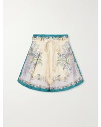 Zimmermann - Indra Belted Mid-Rise Floral-Print Linen Shorts - Lyst